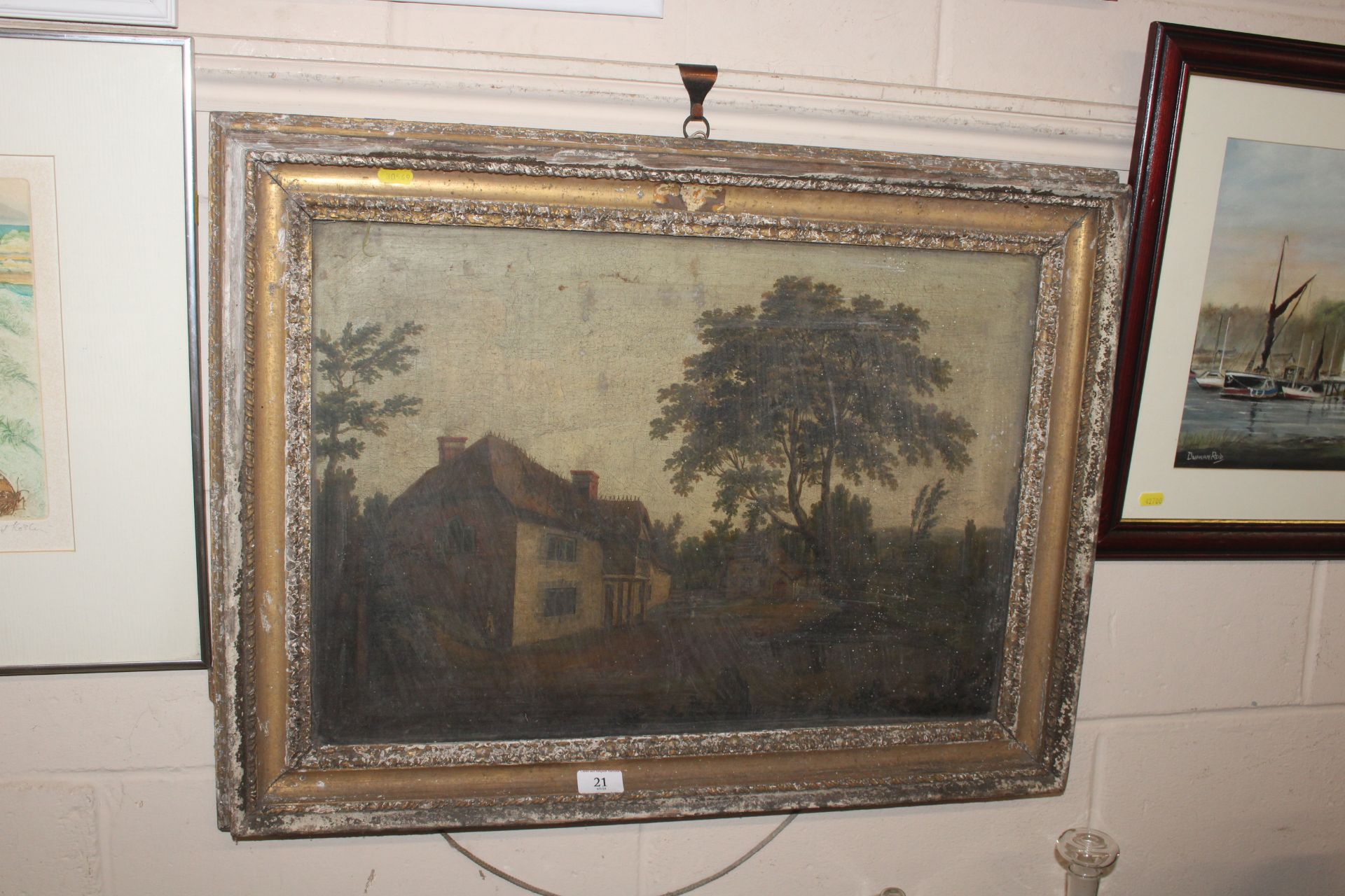 19th Century school oil on canvas, country house study AF