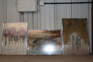 Sulema, three framed Batik studies