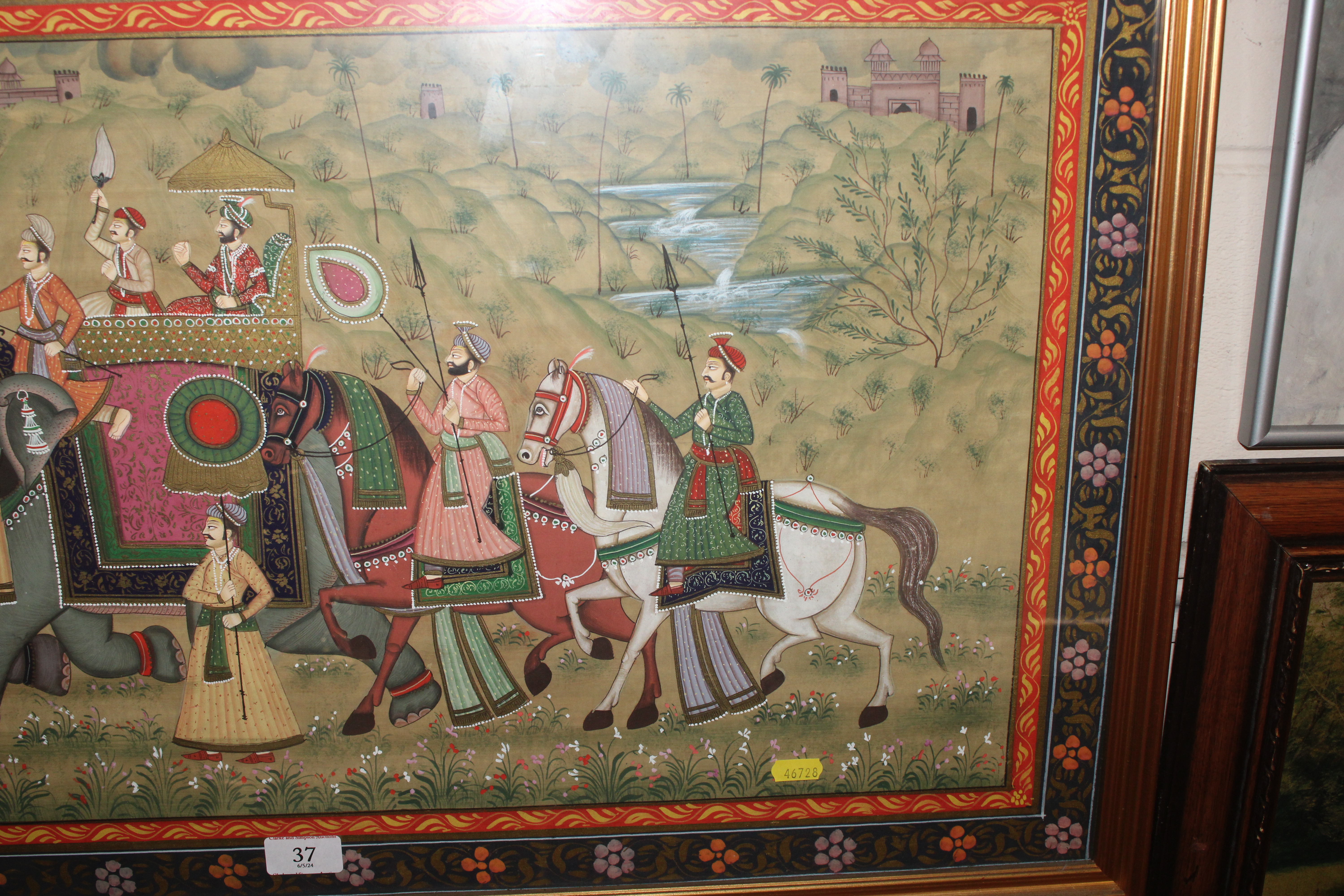 A large framed and glazed Indian silk painting - Image 4 of 5
