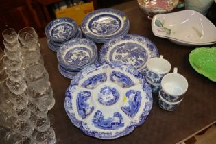 A quantity of blue and white china to include Spod