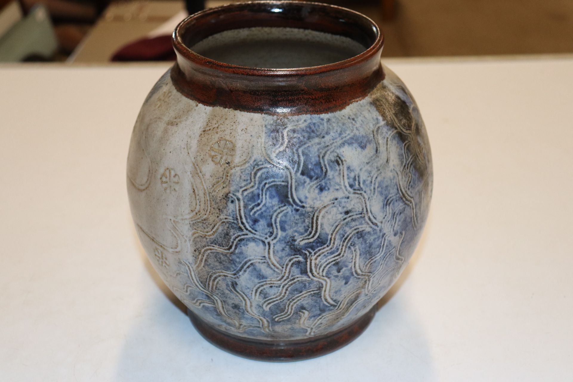 A Studio Pottery baluster vase, having incised flo - Image 3 of 4