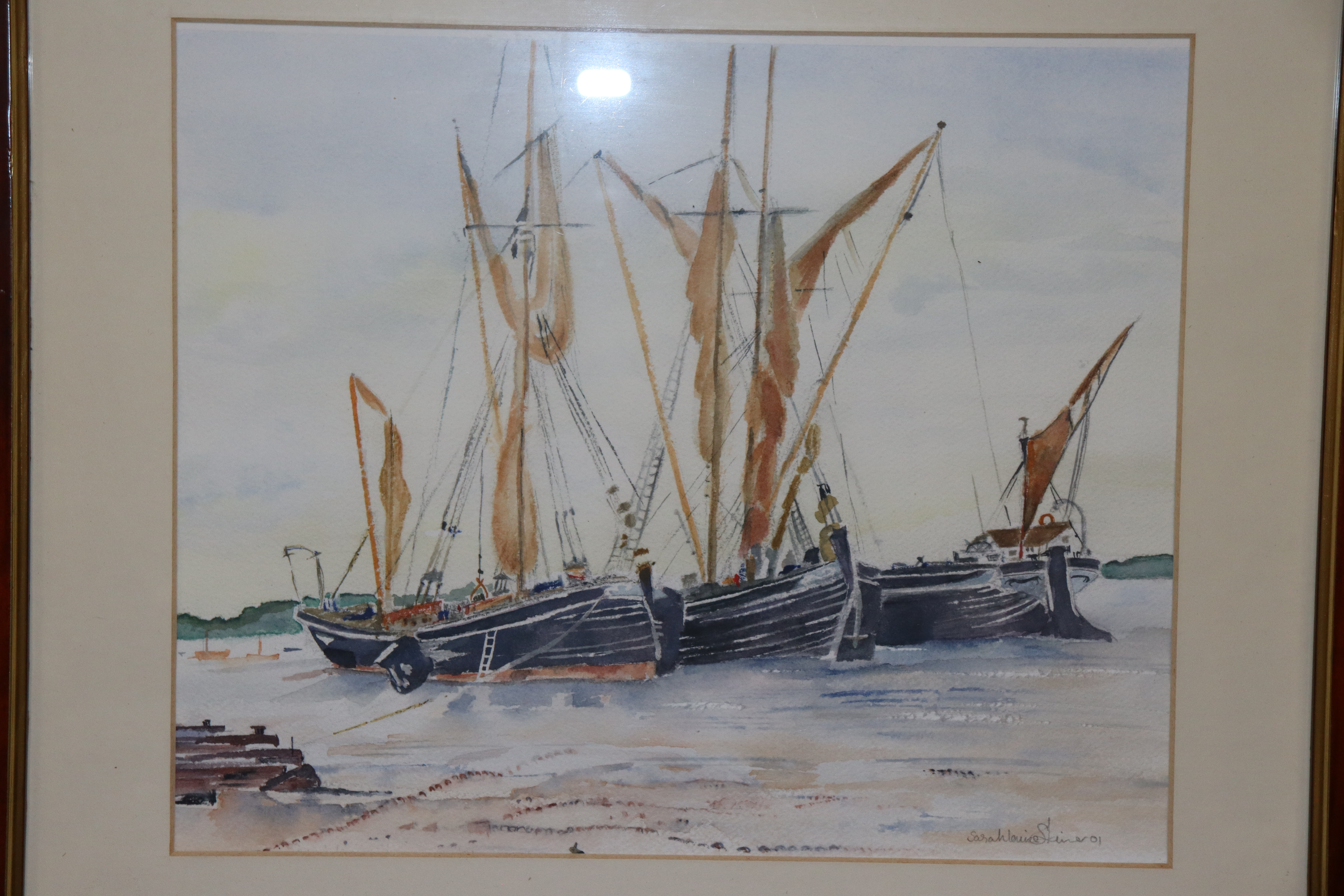 Three watercolours depicting Thames River Barges - Image 4 of 6