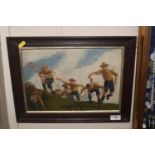 An oil on board "Boy Scouts" contained in oak fram