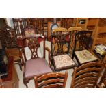 Three Chippendale revival dining chairs