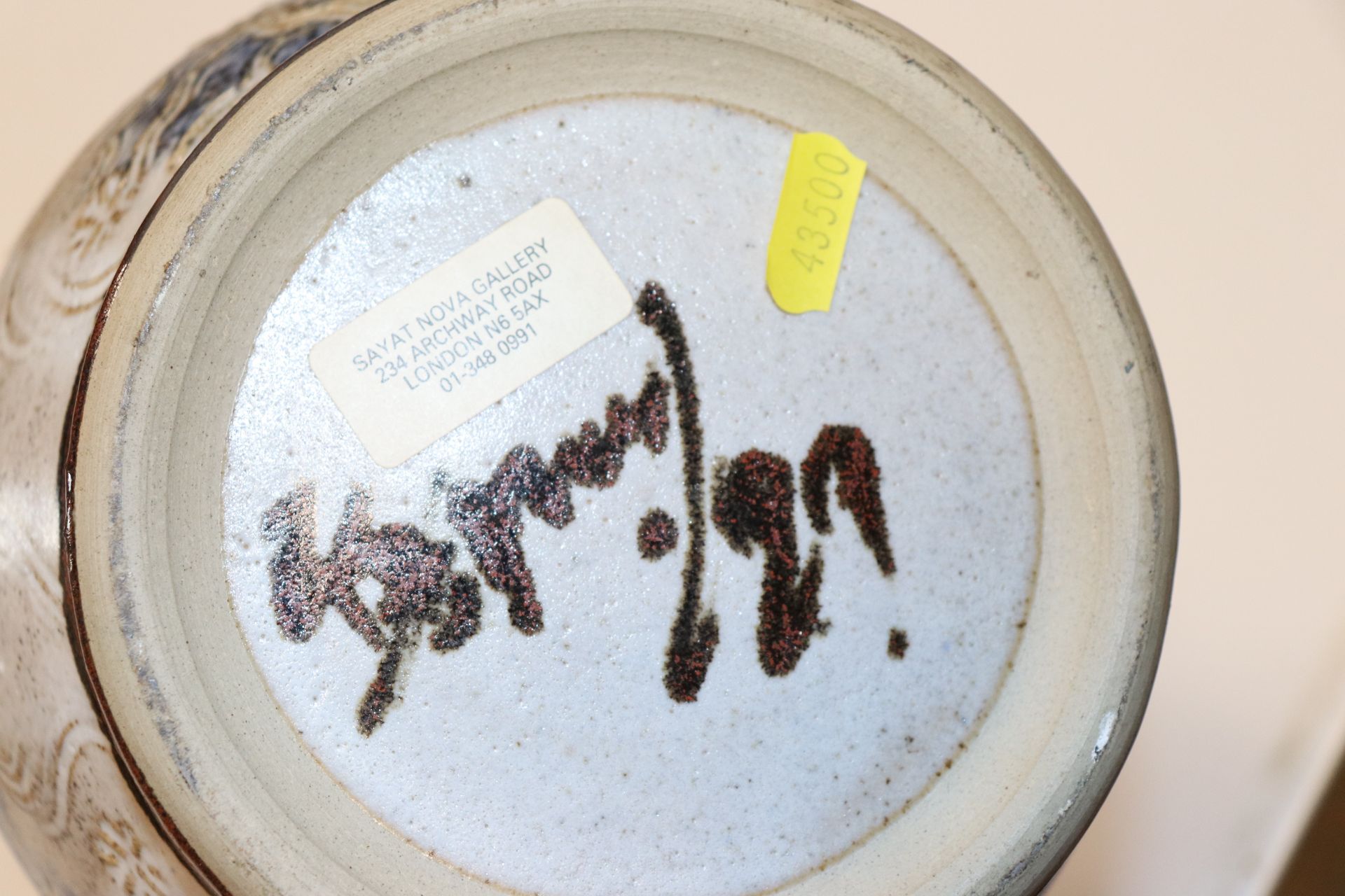 A Studio Pottery baluster vase, having incised flo - Image 4 of 4