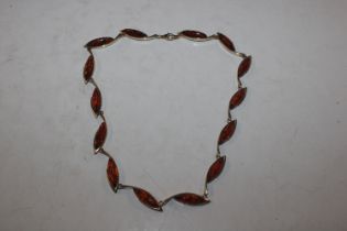 A Sterling silver gilt and amber leaf link necklac
