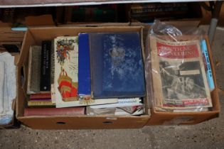 A box of Royal related books and ephemera and a bo