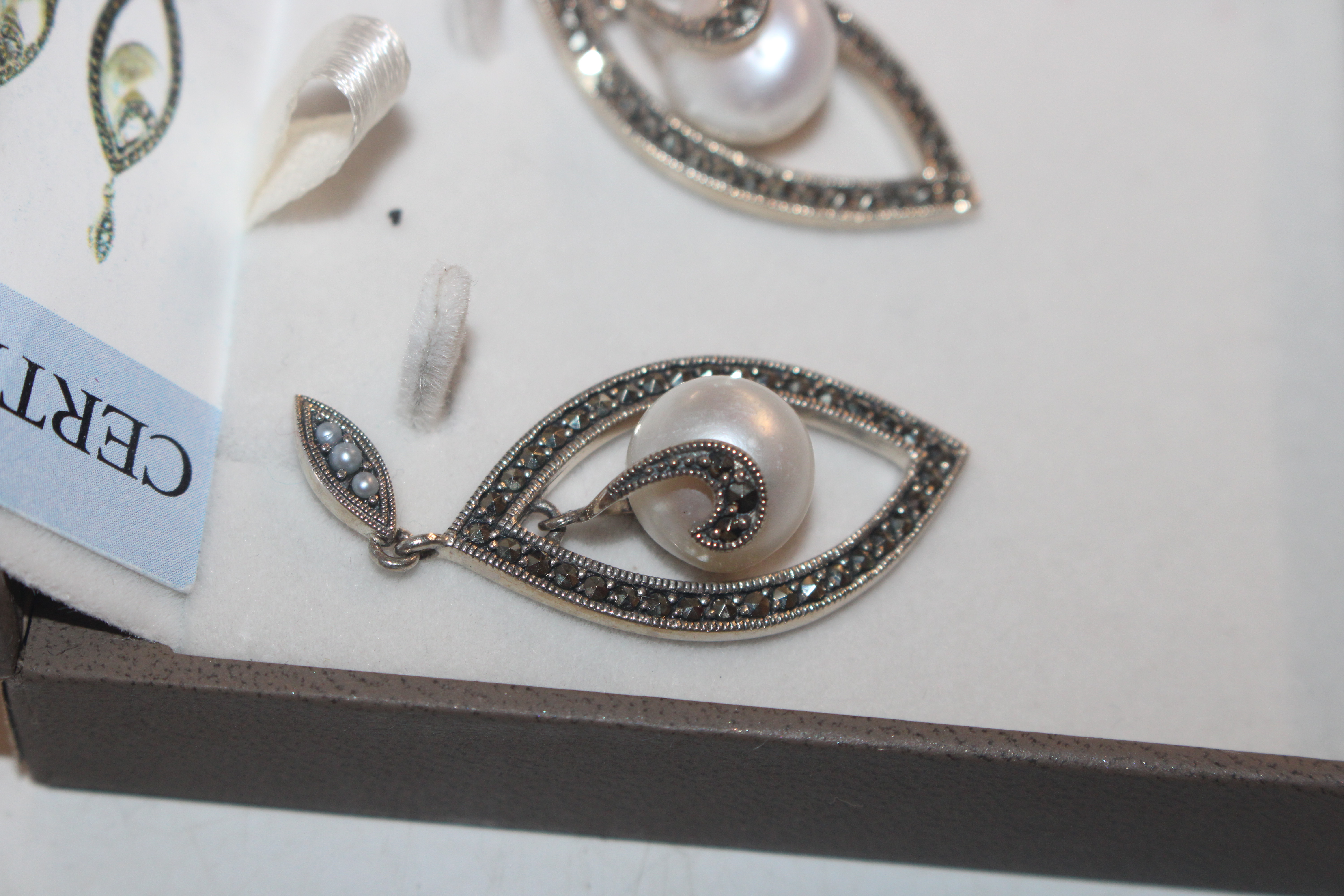 A pair of Sterling silver cultured pearl and marca - Image 2 of 7