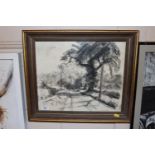 Jean D. Alexander, charcoal drawing of a rural roa