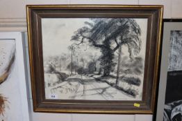 Jean D. Alexander, charcoal drawing of a rural roa