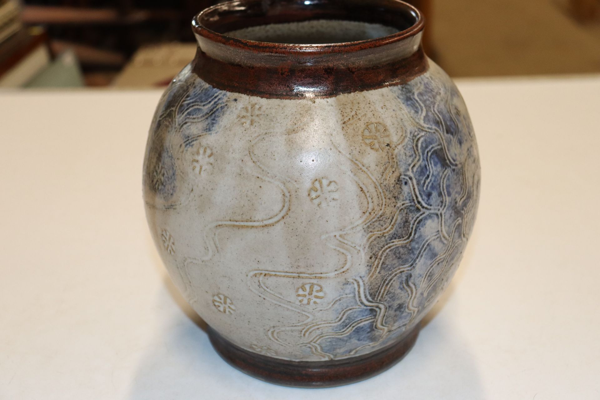 A Studio Pottery baluster vase, having incised flo - Image 2 of 4
