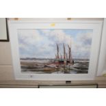 Ken Curtis, acrylic depicting barges at Pin Mill