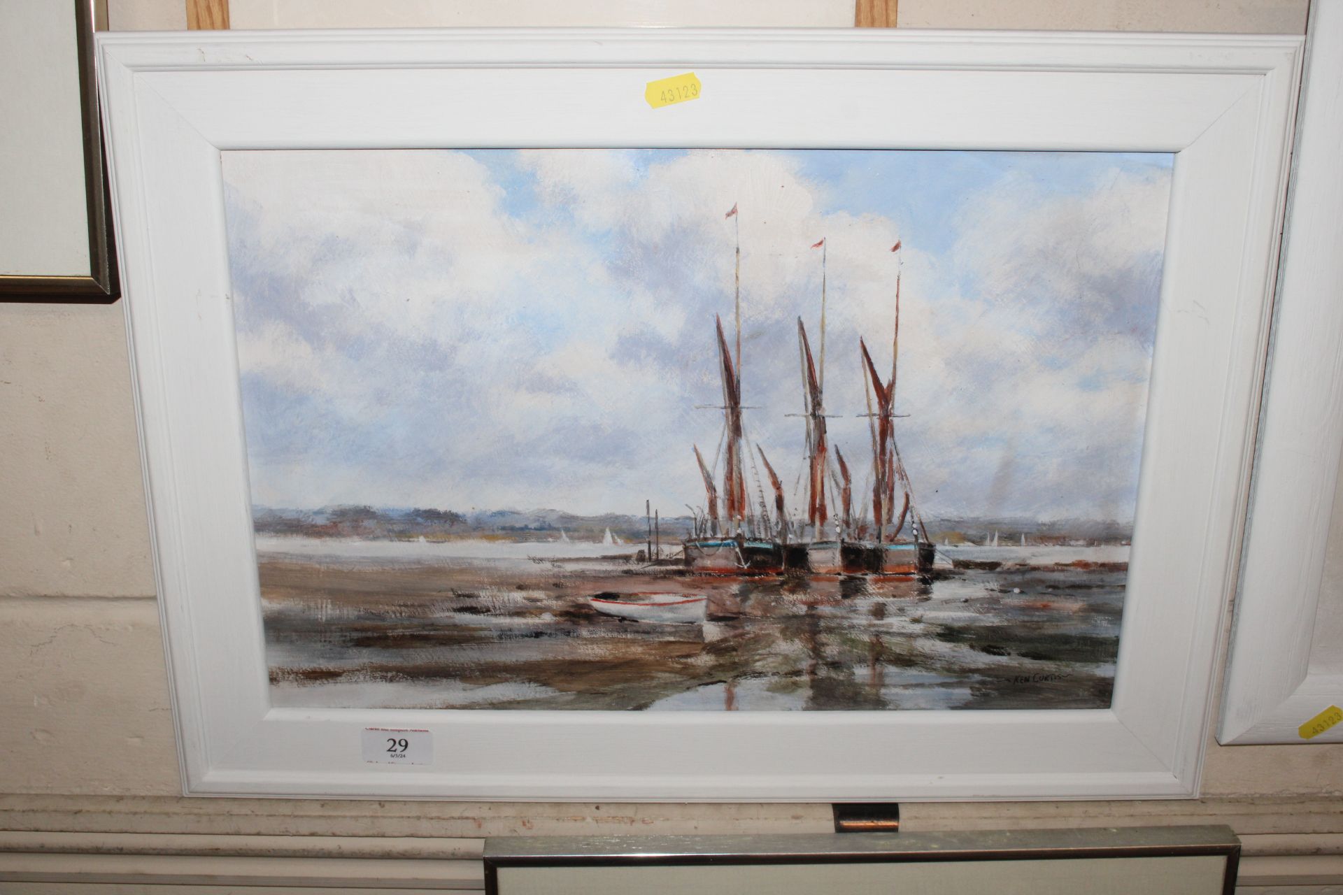 Ken Curtis, acrylic depicting barges at Pin Mill