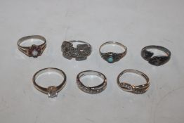 Seven Sterling silver rings to include diamond, ru