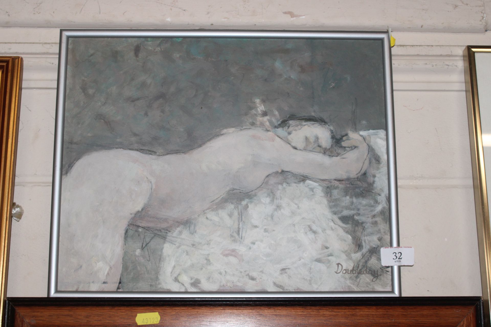 John Doubleday, gouache study of reclining nude