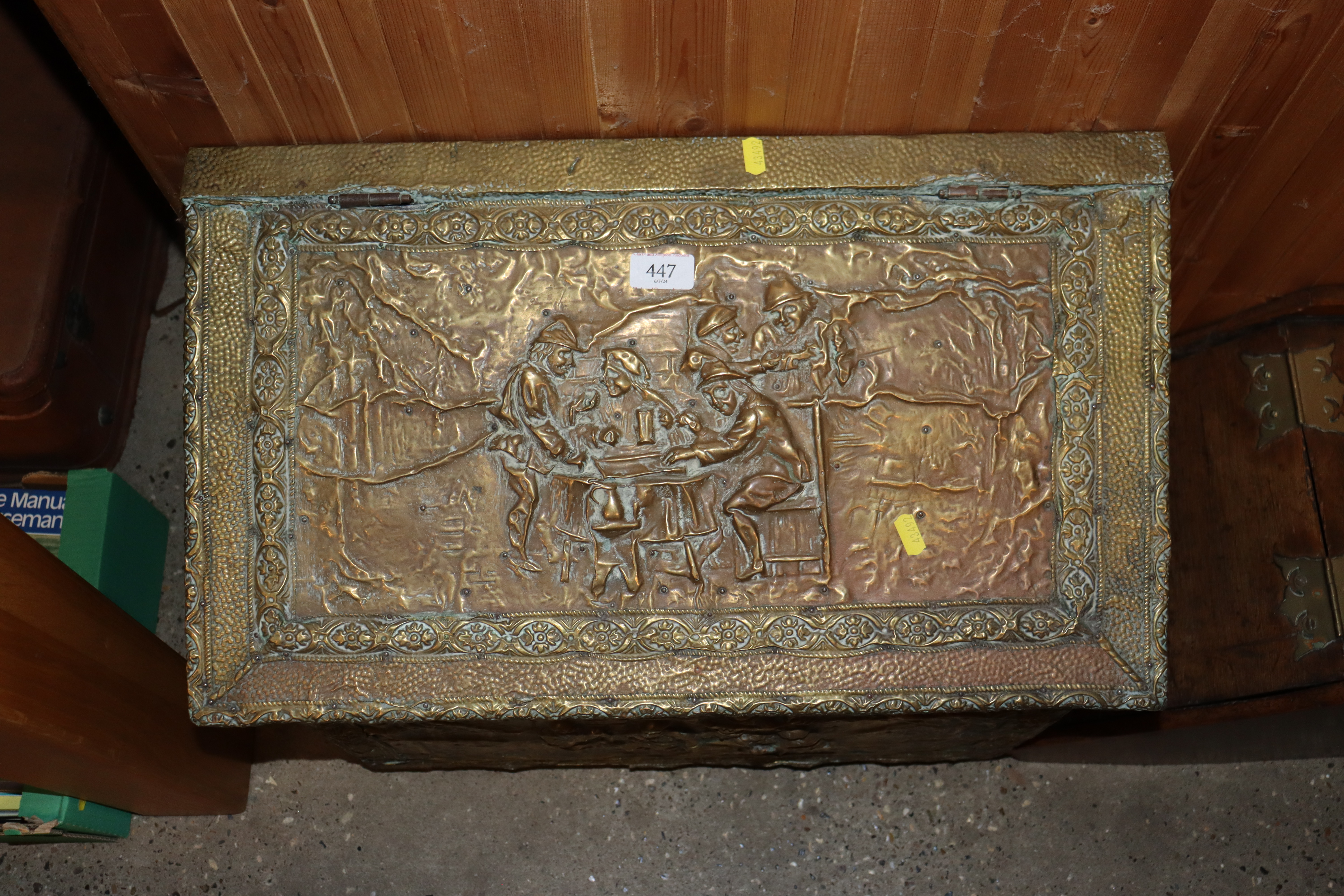 A brass embossed coal box converted to a storage b - Image 2 of 2