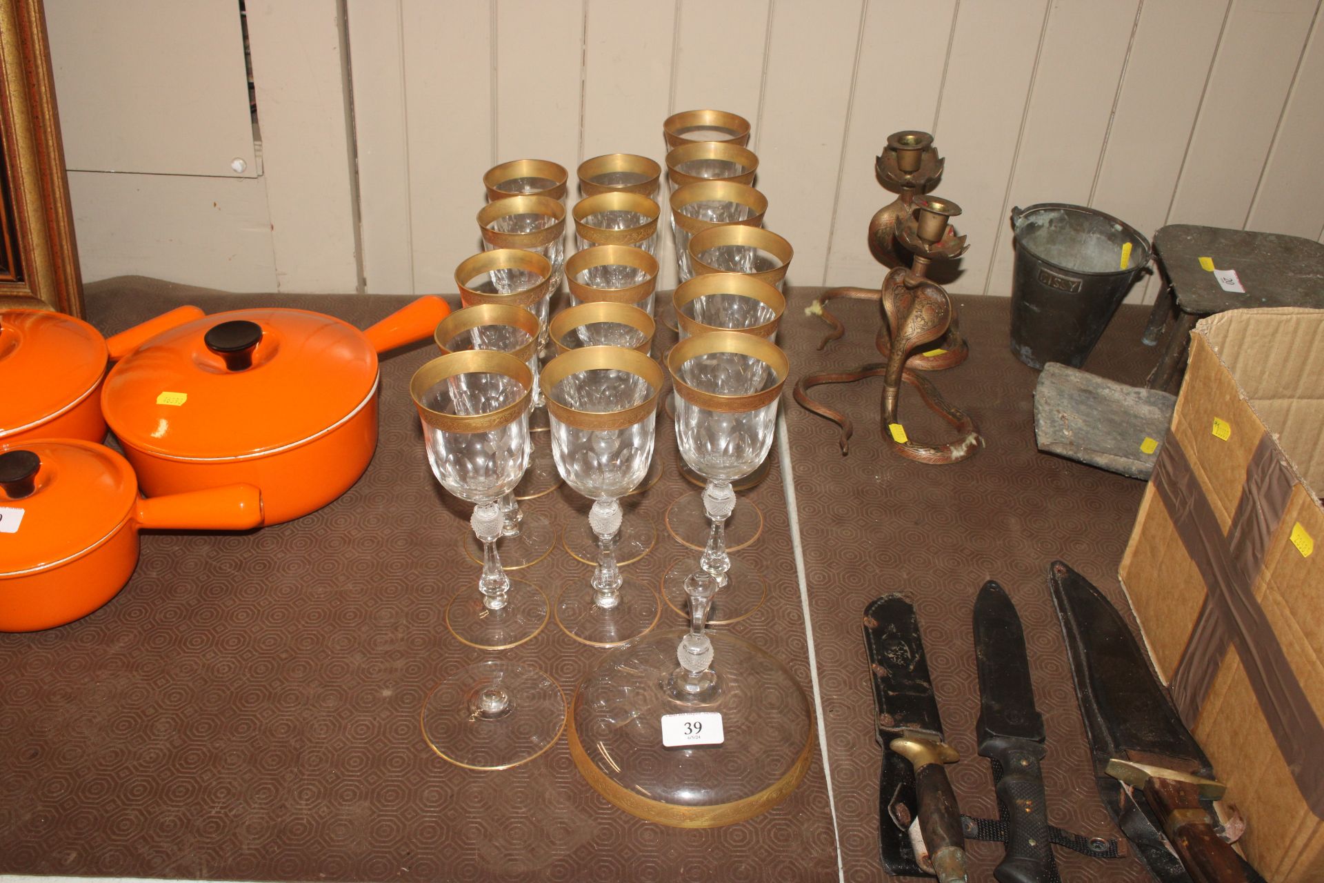 A quantity of Moser style gilt decorated wine glas