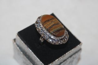 A 925 silver and tigers eye set ring