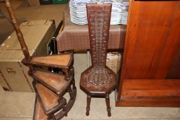 An antique carved oak Welsh spinning chair