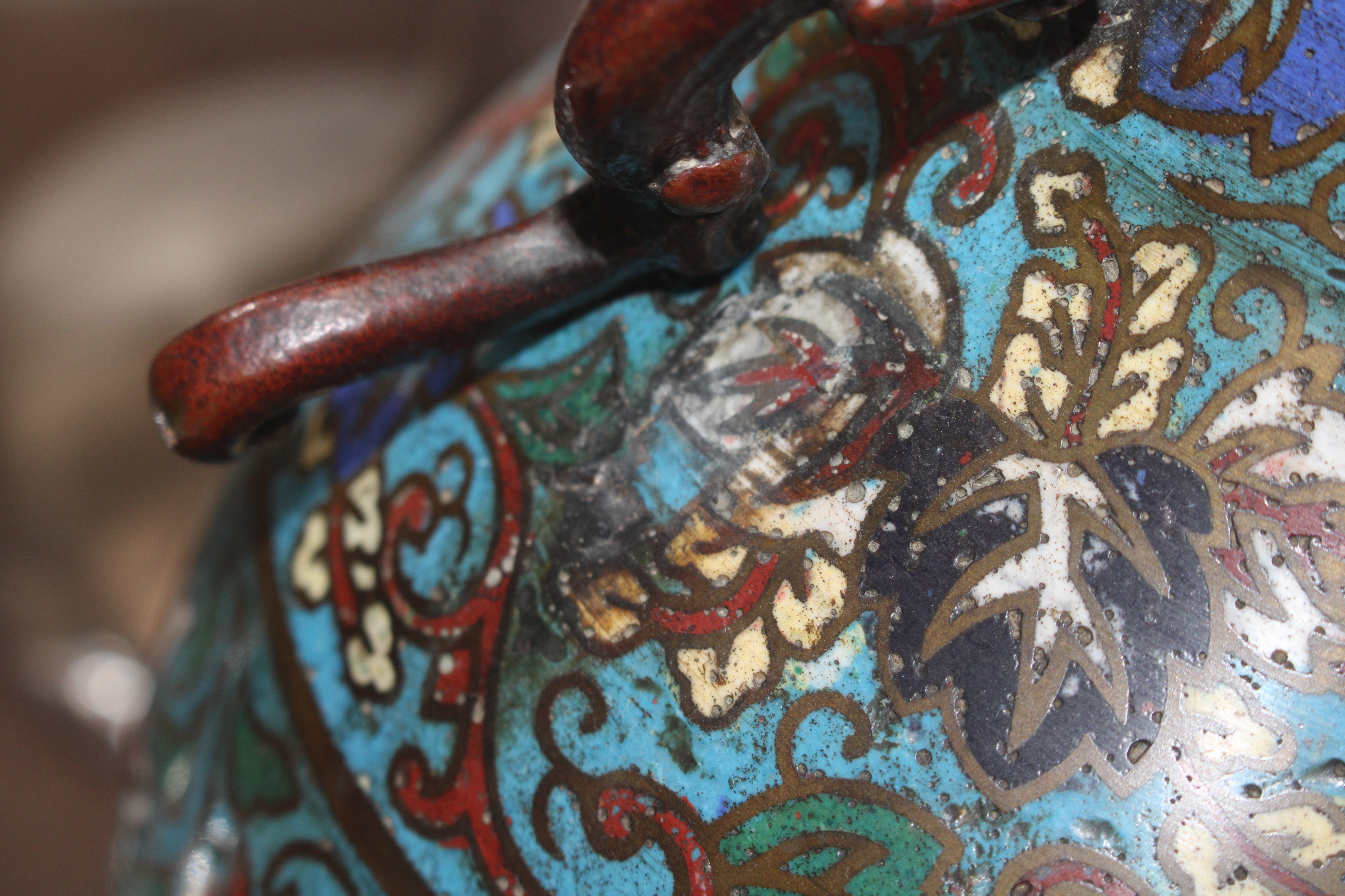 An approx. 12" Chinese 19th Century cloisonné bron - Image 3 of 14