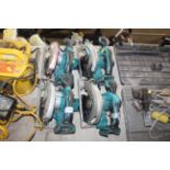 Two Makita BSS610 cordless circular saws and two M