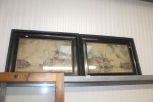 Two framed prints of a harvest scenes contained in