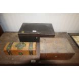 A wooden gilt metal mounted glove box and two othe