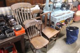 A slat back carver chair, a stick back chair, a ba