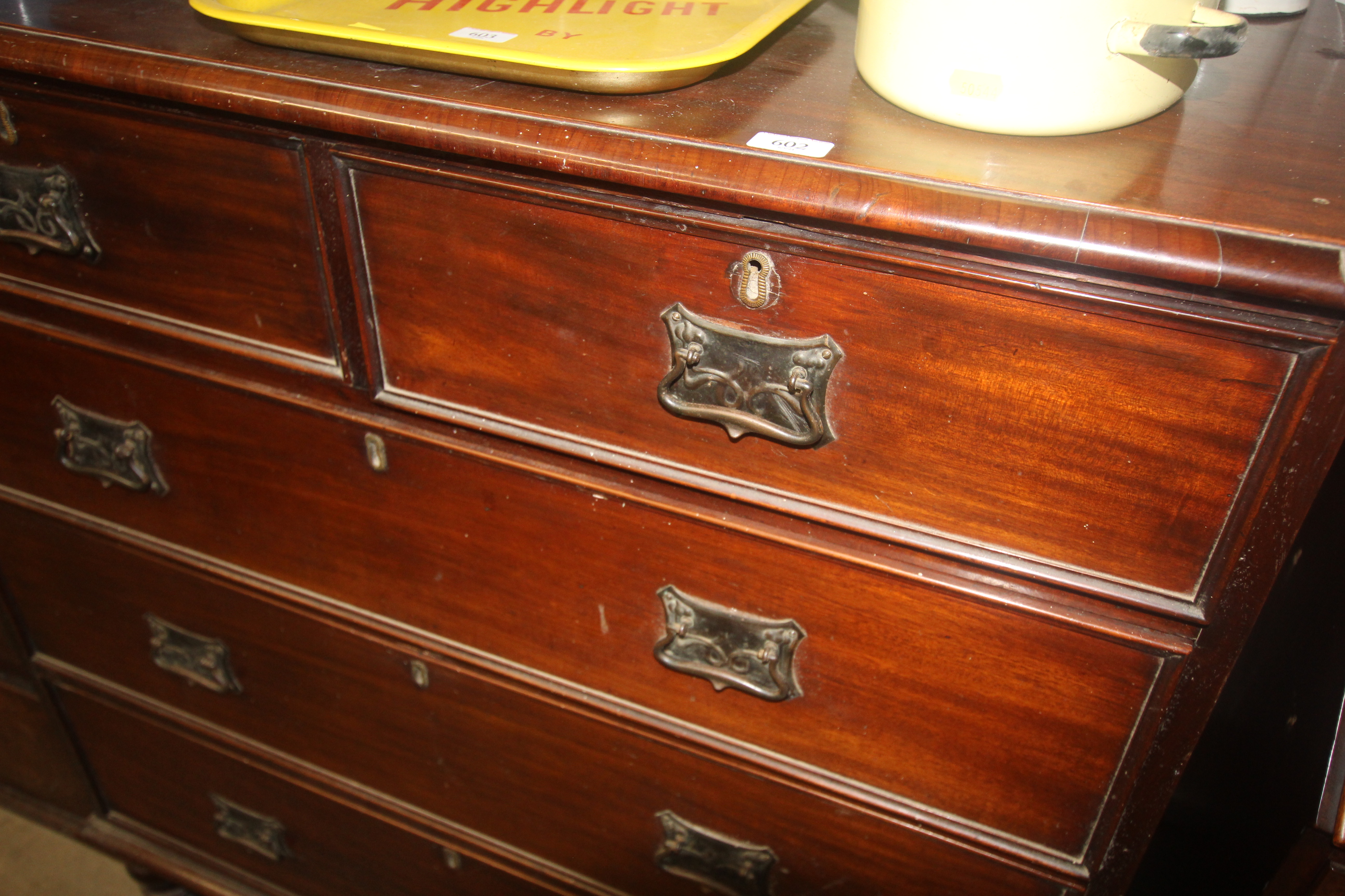 A mahogany chest fitted two short over three long drawers with Art Nouveau style handles AF - Image 2 of 2