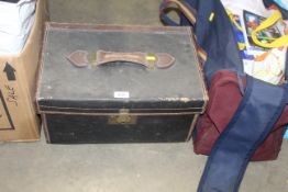 A leather and canvas trunk