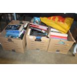 Three boxes and a bag of various books