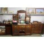 A late Victorian carved mahogany mirror backed sid