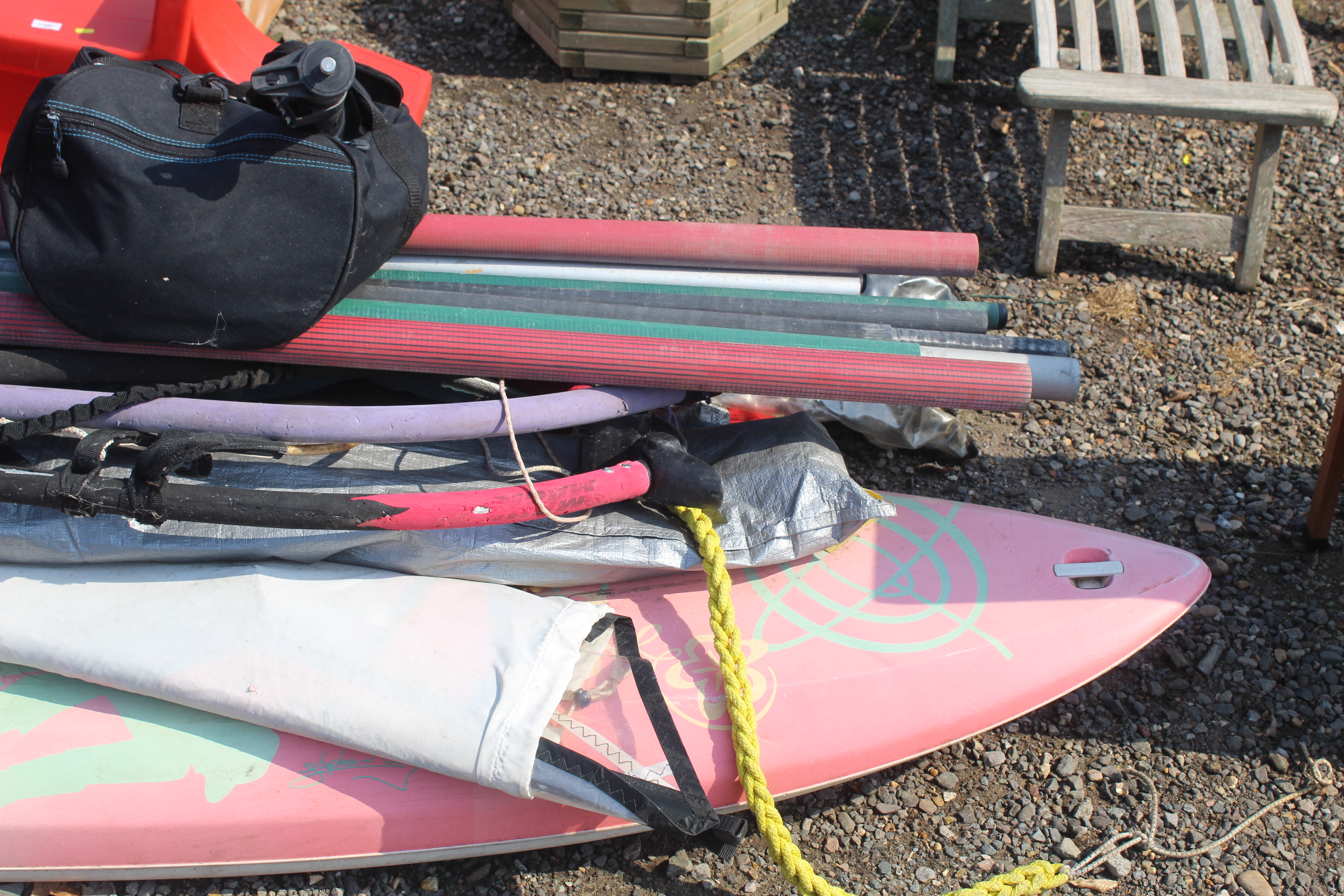 A Bic windsurfing board, four masts, five steering - Image 3 of 3