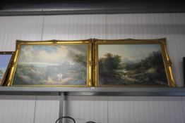 A pair of large colour prints on canvas contained