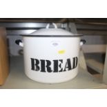 An enamel bread bin