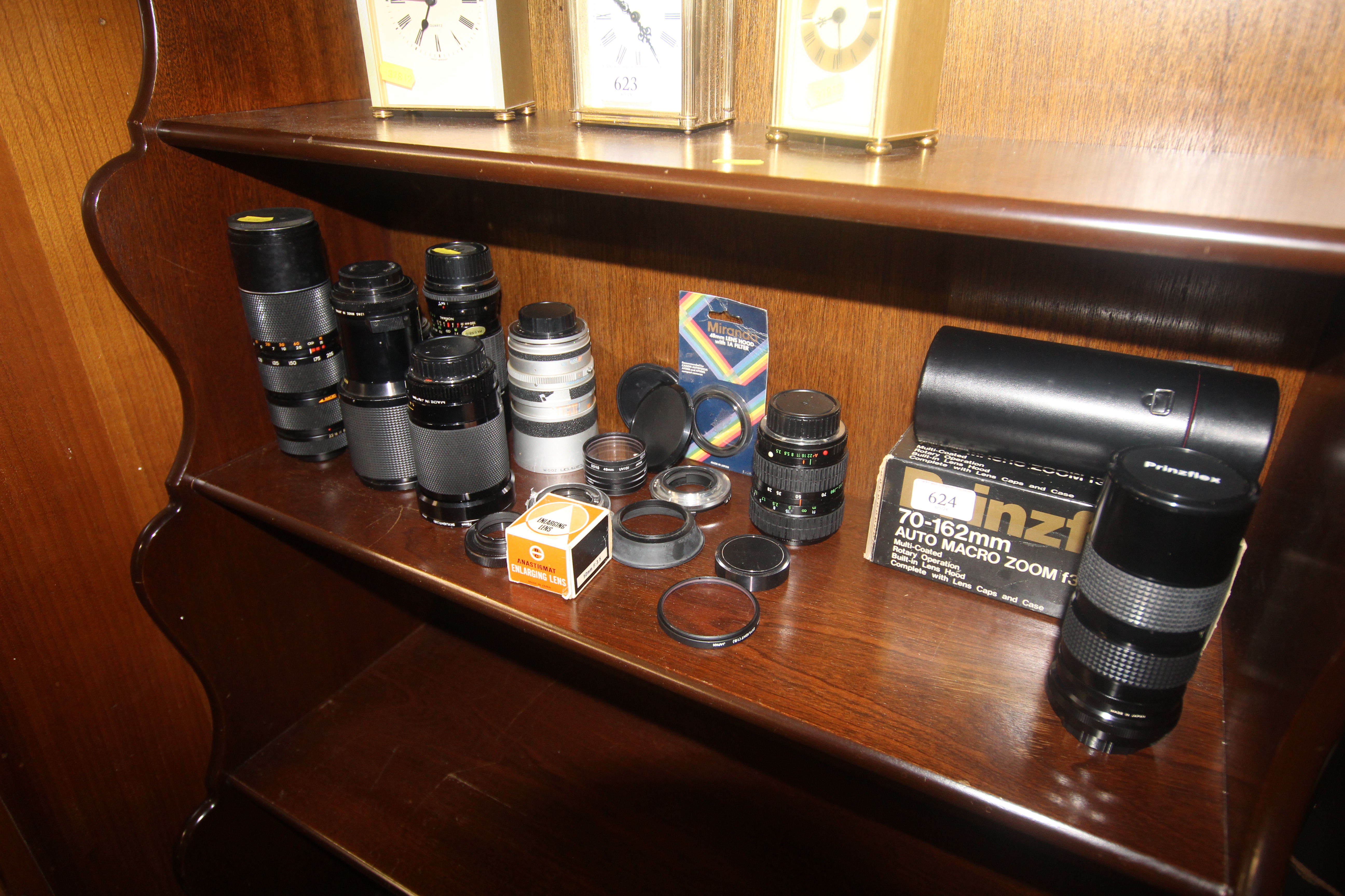 Eight various camera lenses etc