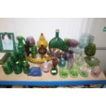 A collection of coloured glassware to include various goblets and sundae dishes etc