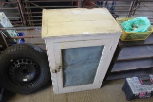 A cream painted wooden meat safe with two internal