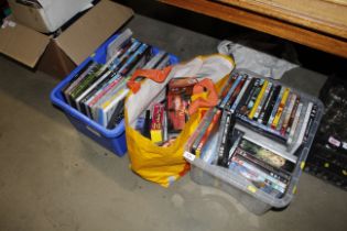 Two boxes and a bag of DVDs