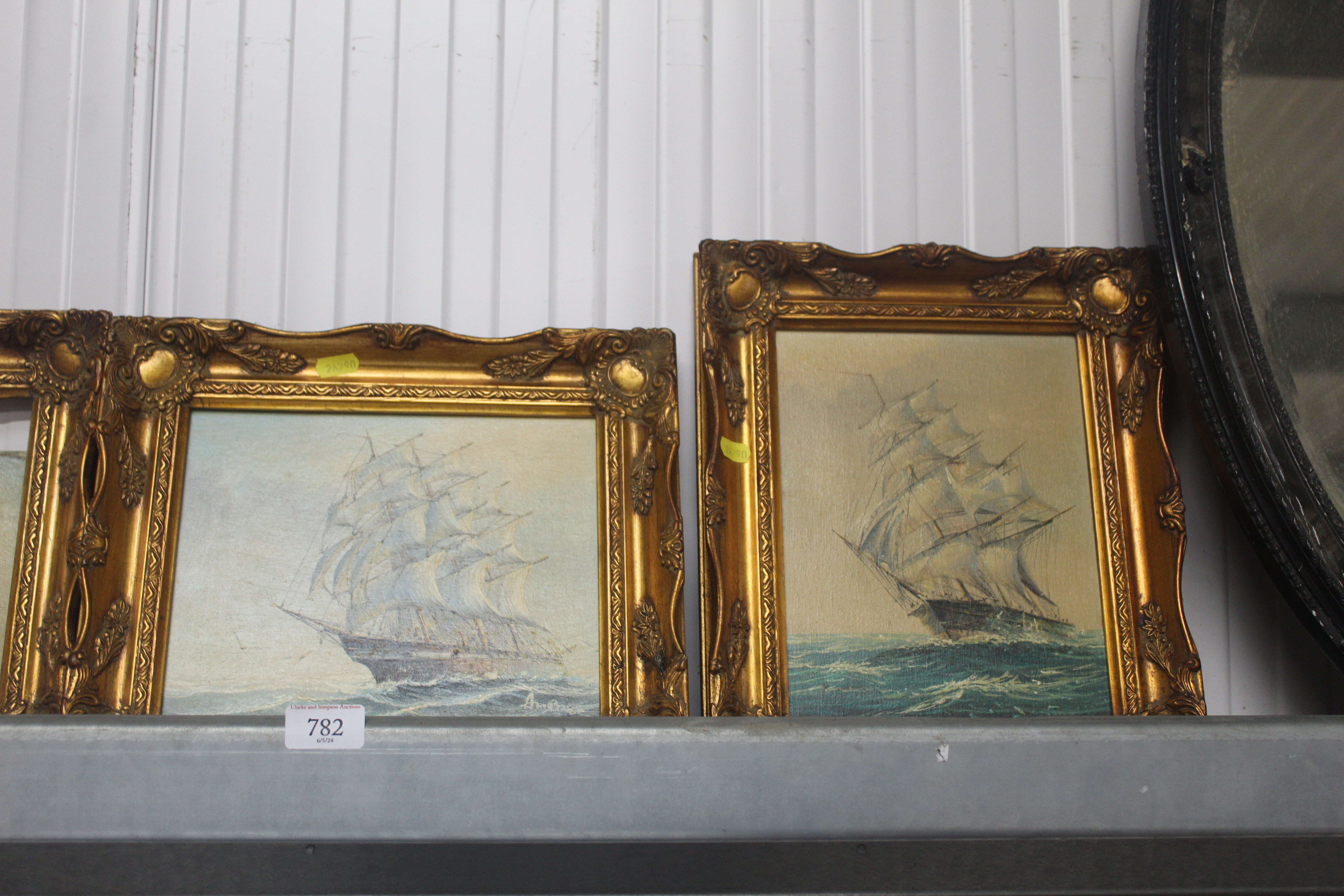 Three gilt framed oil paintings, studies of sailin - Image 2 of 3