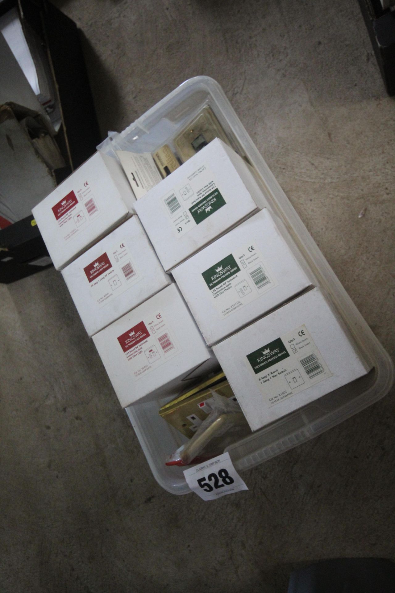 Tray of brass fittings.