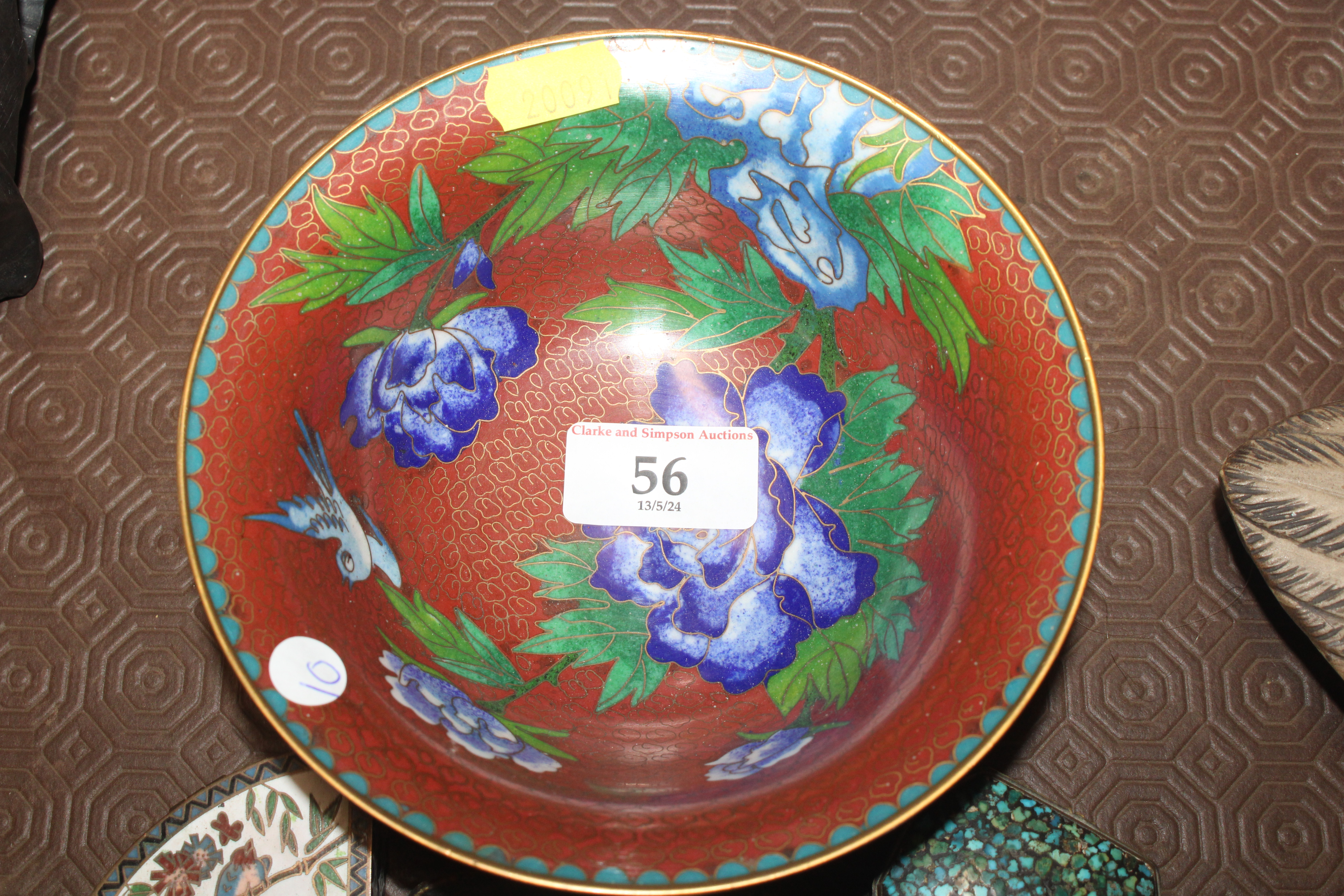 A Chinese cloisonné bowl; a cloisonné fan shaped b - Image 2 of 17