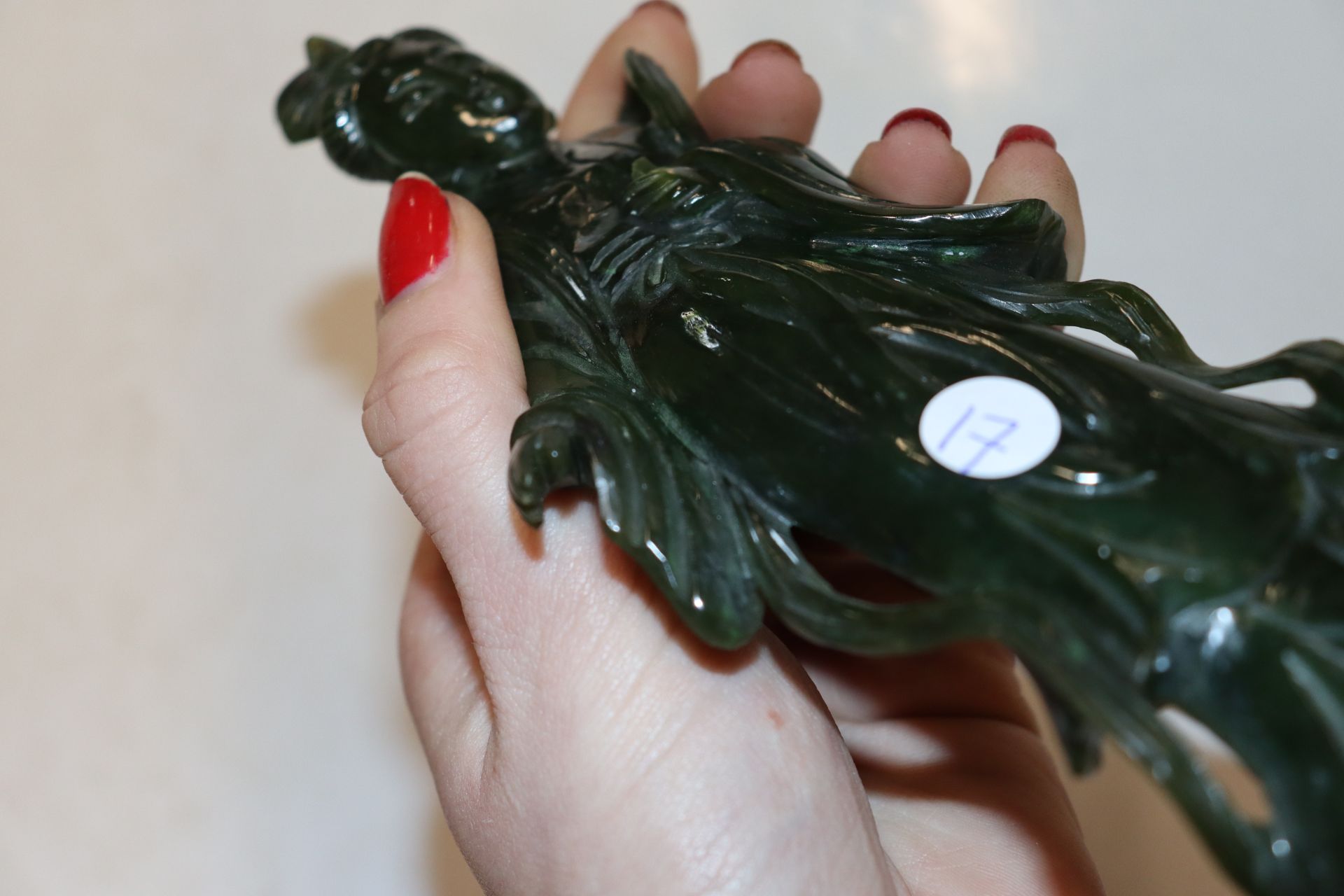 A Chinese carved dark green stone female figure an - Image 14 of 14