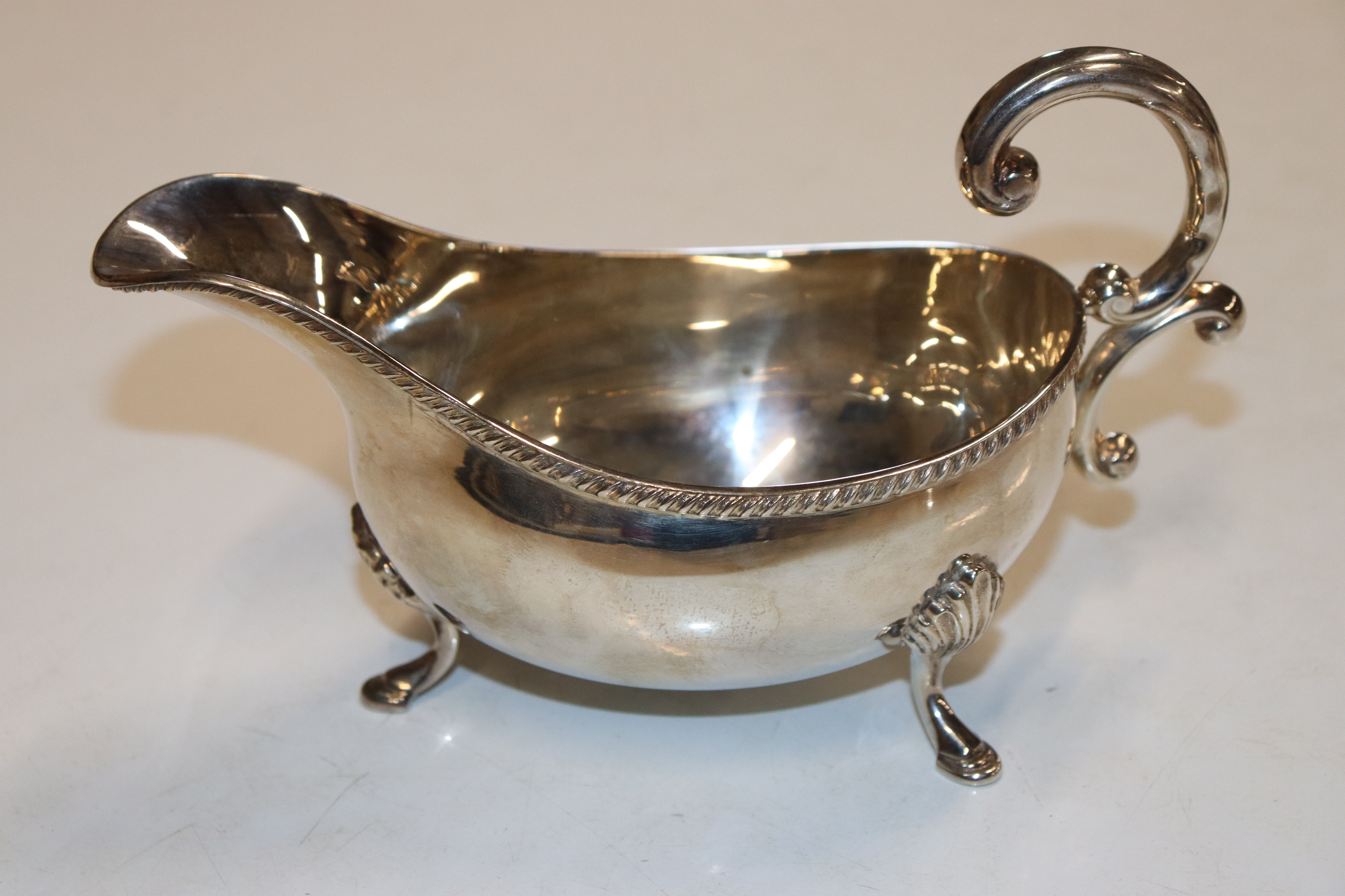 A pair of silver sauce boats with scroll handles, - Image 8 of 11