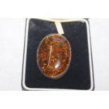 A large Sterling silver and amber brooch, approx.