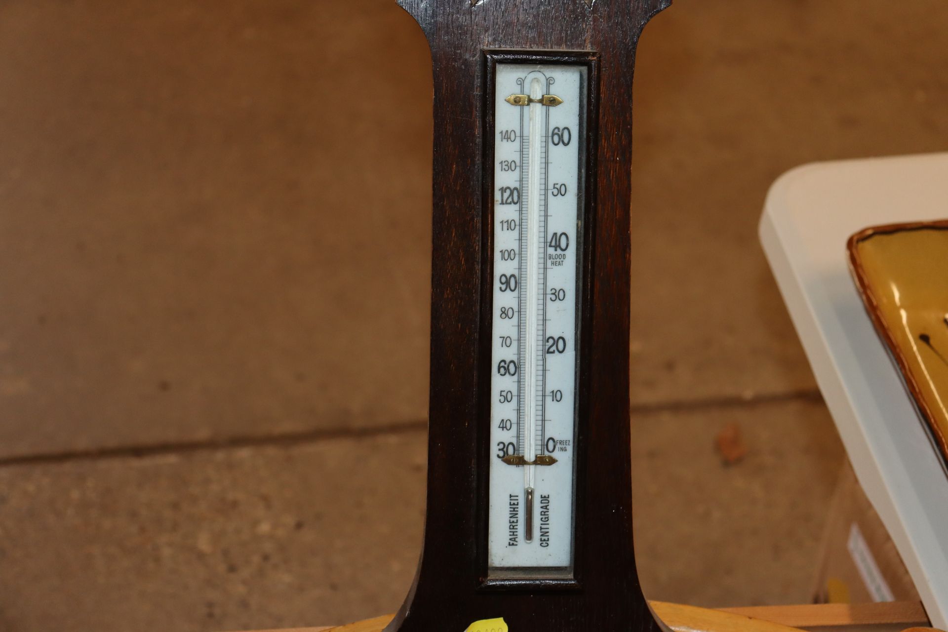 A carved oak cased banjo barometer / thermometer - Image 3 of 4