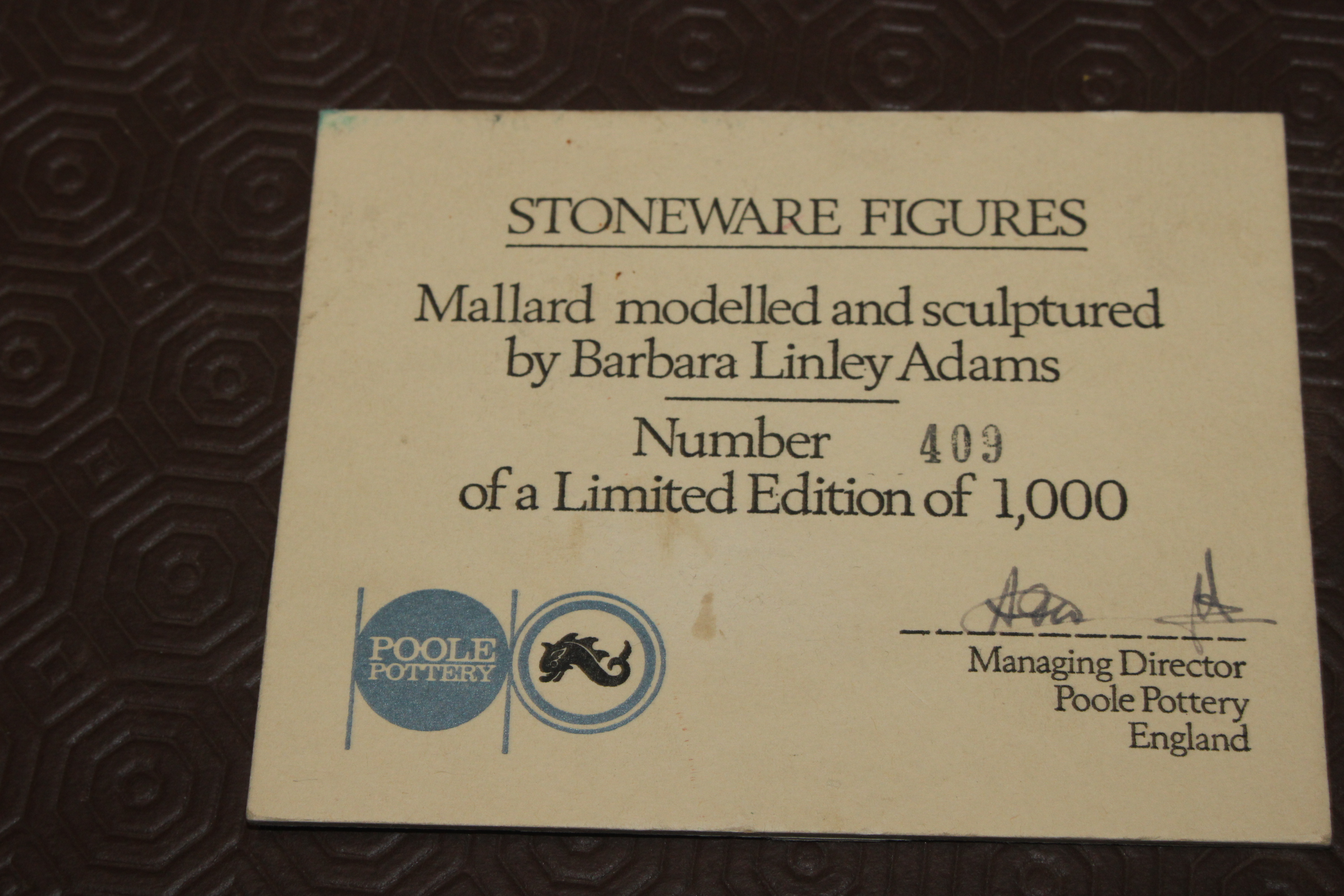 A stoneware figure of a mallard modelled and sculp - Image 6 of 6
