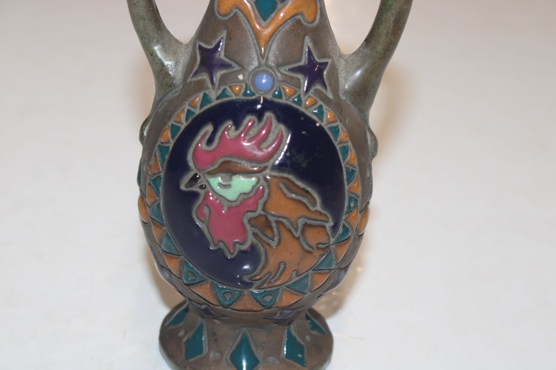 An Austrian pottery twin handled vase decorated wi - Image 2 of 7