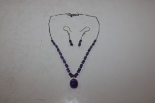 A Sterling silver amethyst set necklace and earrings, approx. 21gms total weight