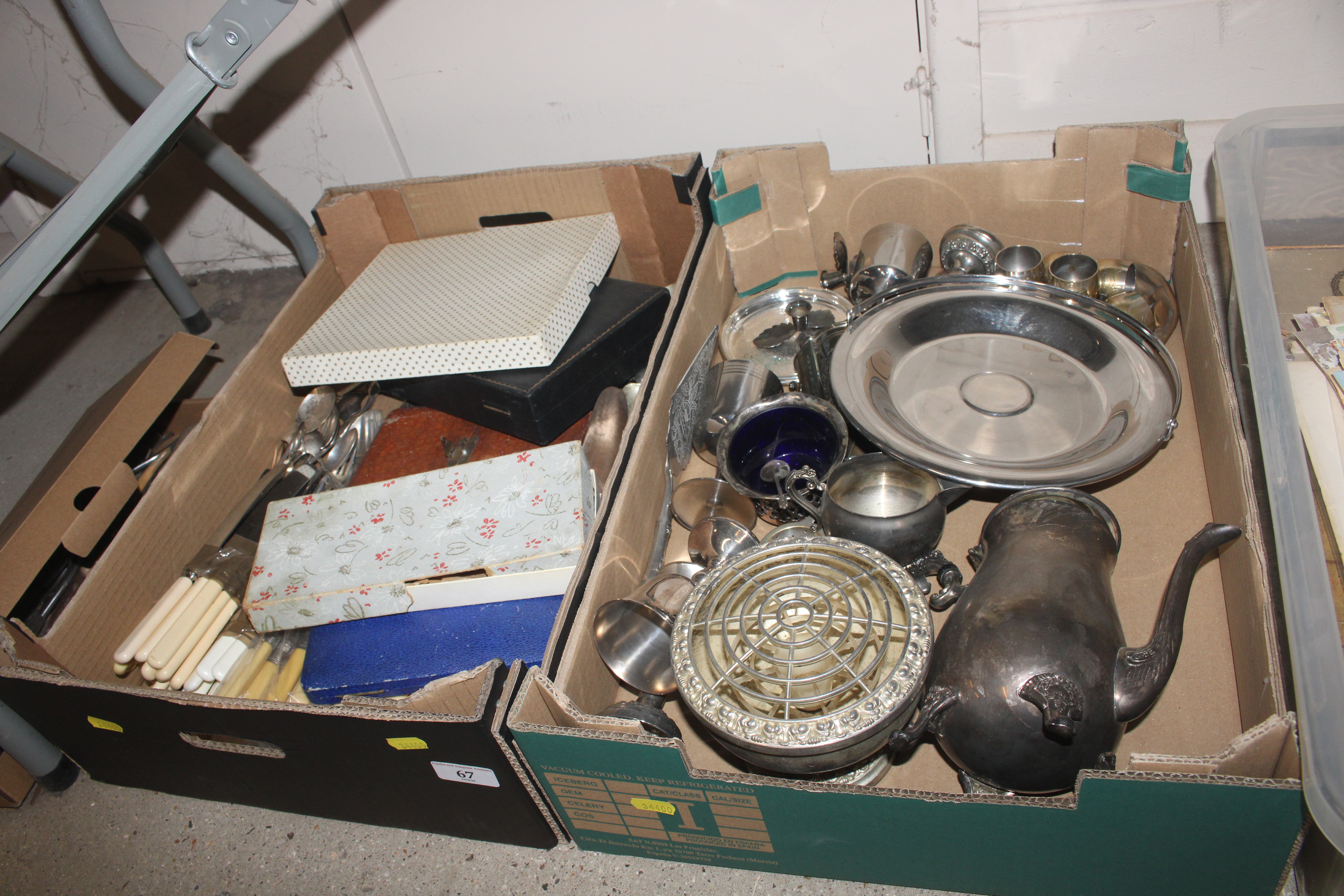 Two boxes of various plated ware and miscellaneous